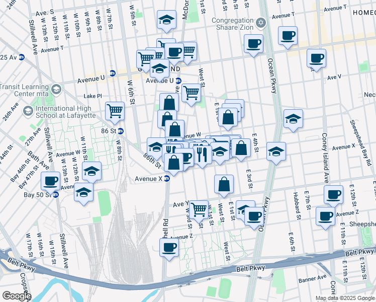 map of restaurants, bars, coffee shops, grocery stores, and more near 8 Stryker Court in Brooklyn