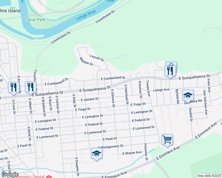 map of restaurants, bars, coffee shops, grocery stores, and more near 638 State Route 2004 in Allentown
