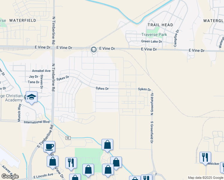 map of restaurants, bars, coffee shops, grocery stores, and more near 3021 Sykes Drive in Fort Collins