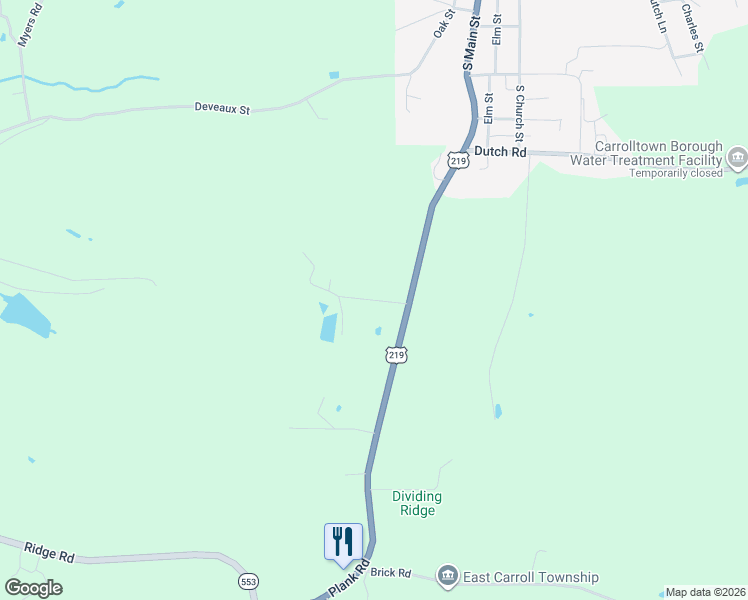map of restaurants, bars, coffee shops, grocery stores, and more near Cricket Ln in Carrolltown