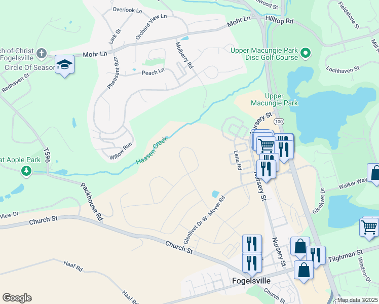map of restaurants, bars, coffee shops, grocery stores, and more near 1605 Watson Loop in Fogelsville