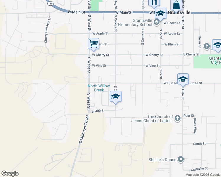 map of restaurants, bars, coffee shops, grocery stores, and more near 317 South Severe Street in Grantsville