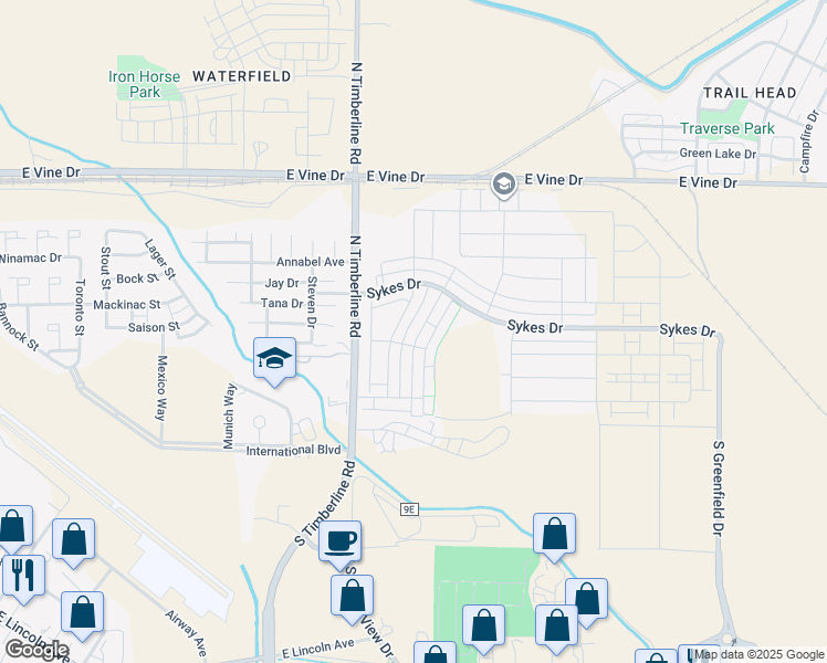 map of restaurants, bars, coffee shops, grocery stores, and more near 411 Zeppelin Way in Fort Collins