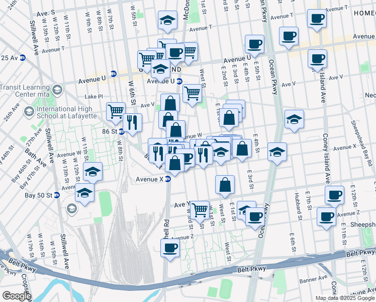 map of restaurants, bars, coffee shops, grocery stores, and more near 6 Stryker Court in Brooklyn