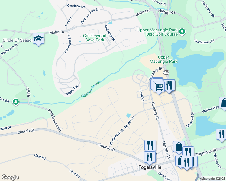 map of restaurants, bars, coffee shops, grocery stores, and more near 1605 Watson Loop in Fogelsville