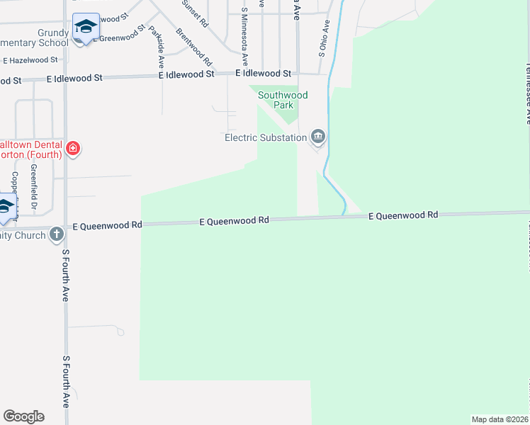 map of restaurants, bars, coffee shops, grocery stores, and more near 801-863 East Queenwood Road in Morton