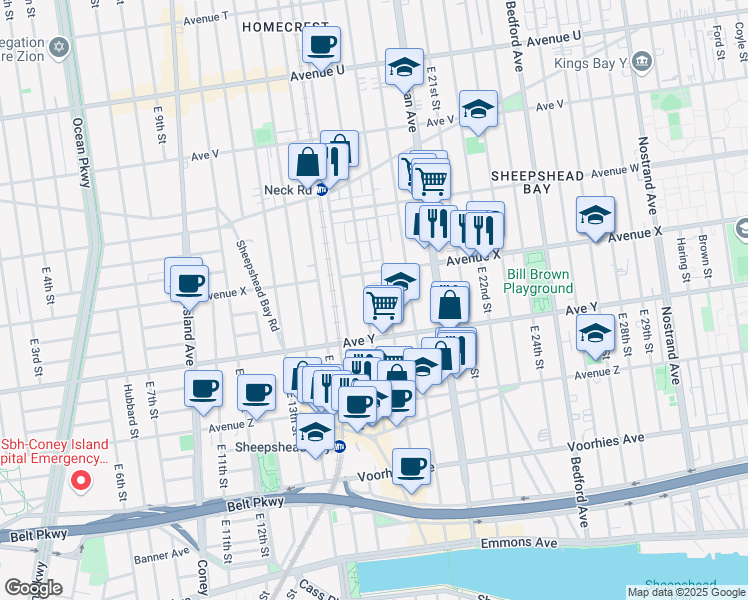 map of restaurants, bars, coffee shops, grocery stores, and more near 2435 East 17th Street in Brooklyn