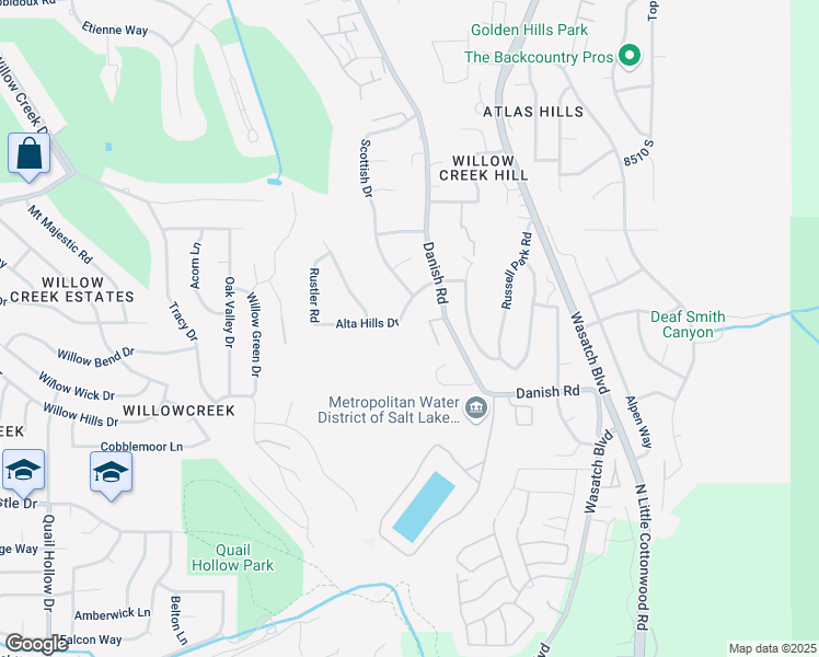 map of restaurants, bars, coffee shops, grocery stores, and more near 8774 Falcon Heights Lane in Sandy