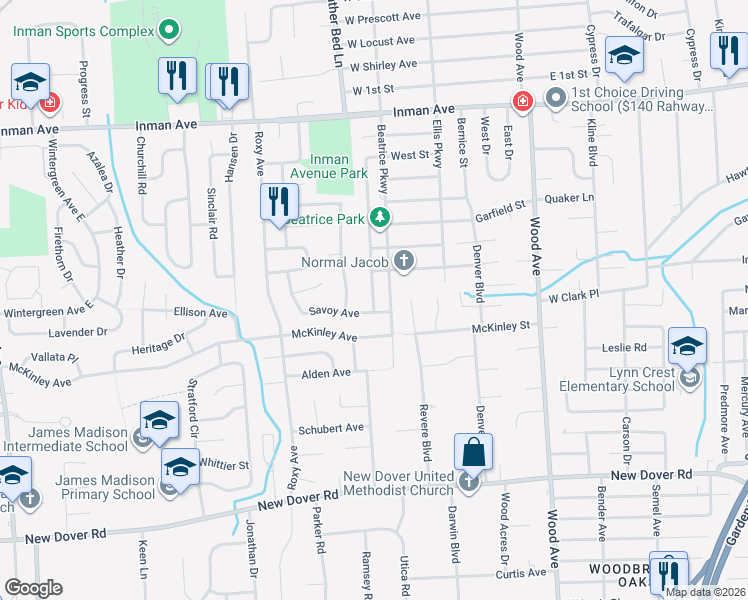 map of restaurants, bars, coffee shops, grocery stores, and more near 4 Kingsbridge Drive in Edison