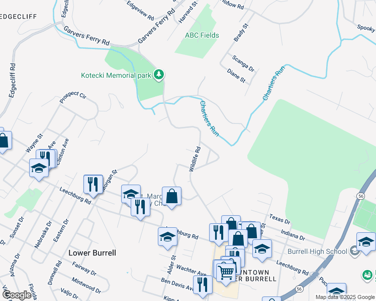 map of restaurants, bars, coffee shops, grocery stores, and more near 481 Hartford Square in Lower Burrell