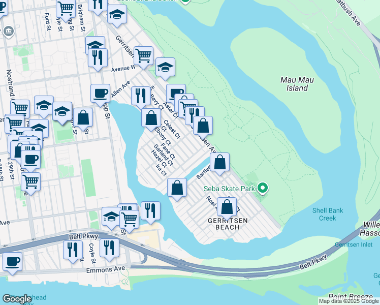 map of restaurants, bars, coffee shops, grocery stores, and more near 5 Celest Court in Brooklyn