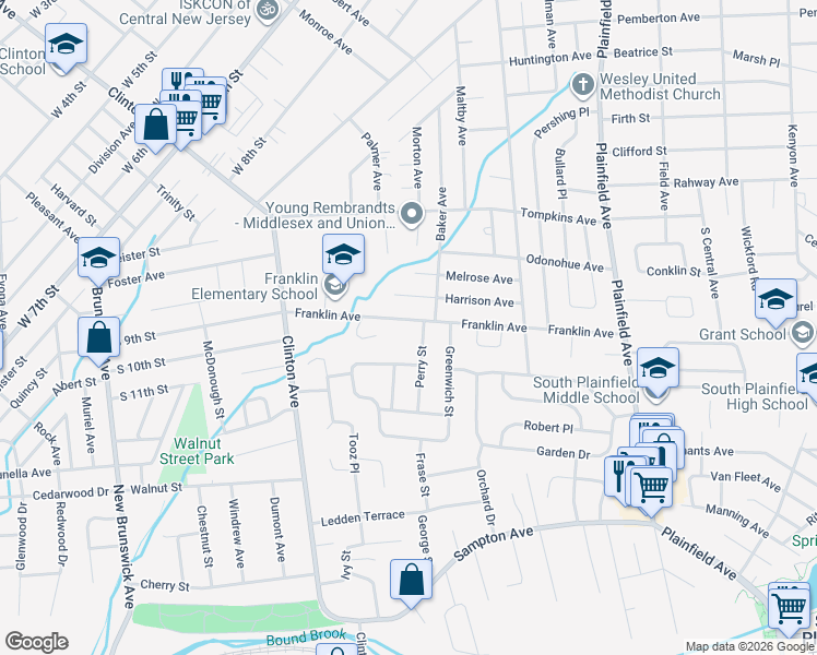 map of restaurants, bars, coffee shops, grocery stores, and more near 901 Franklin Avenue in South Plainfield