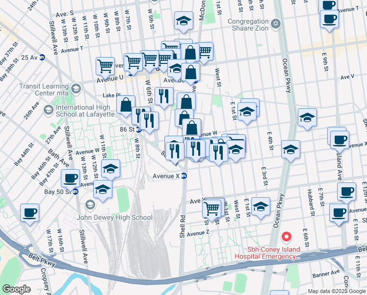 map of restaurants, bars, coffee shops, grocery stores, and more near 2478 McDonald Avenue in Brooklyn
