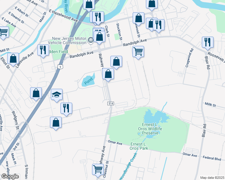 map of restaurants, bars, coffee shops, grocery stores, and more near 1450 Rahway Avenue in Woodbridge Township