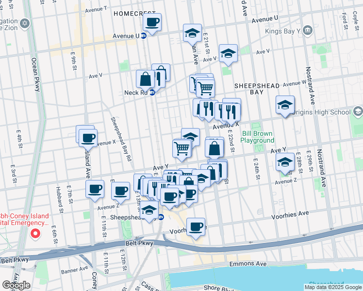 map of restaurants, bars, coffee shops, grocery stores, and more near 2435 East 17th Street in Brooklyn