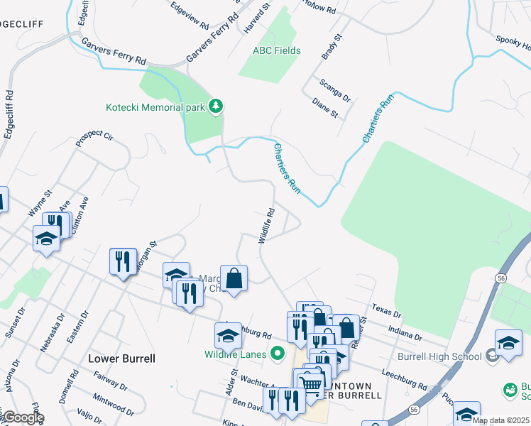 map of restaurants, bars, coffee shops, grocery stores, and more near 461 Hartford Square in Lower Burrell