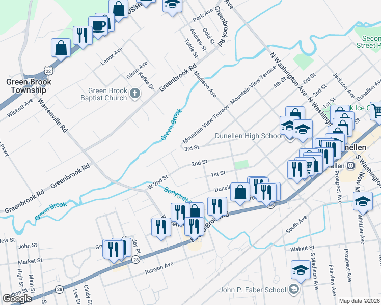 map of restaurants, bars, coffee shops, grocery stores, and more near 769 3rd Street in Dunellen