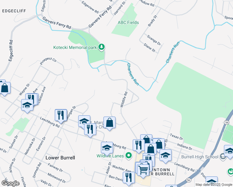 map of restaurants, bars, coffee shops, grocery stores, and more near 445 Hartford Square in Lower Burrell
