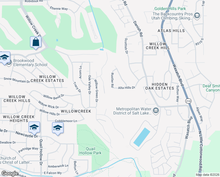map of restaurants, bars, coffee shops, grocery stores, and more near 8772 Rustler Road in Sandy