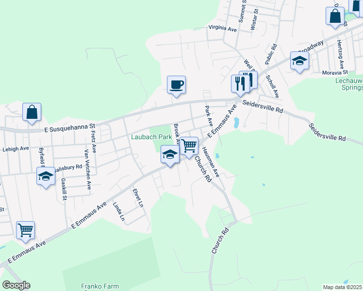 map of restaurants, bars, coffee shops, grocery stores, and more near 1705 Illingsworth Avenue in Allentown