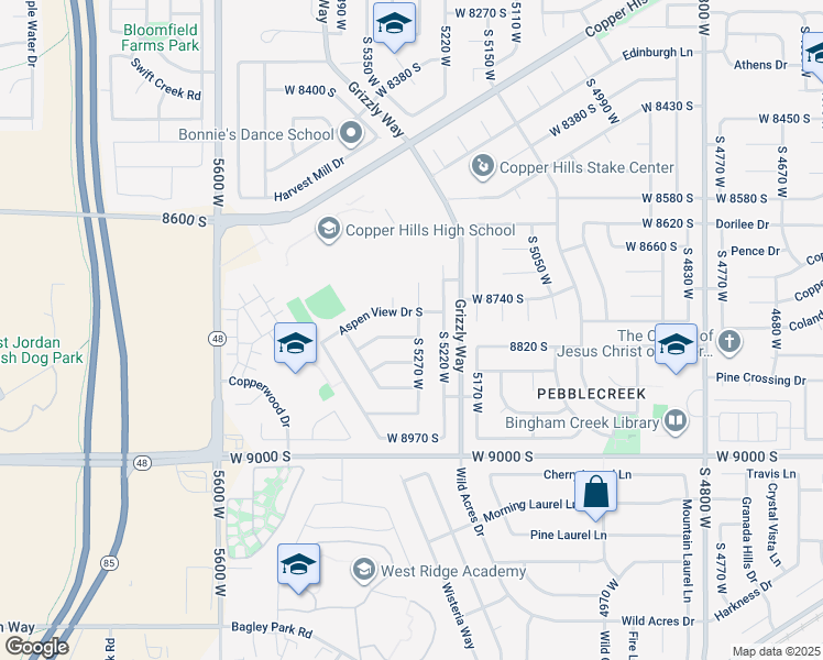 map of restaurants, bars, coffee shops, grocery stores, and more near 5282 West 8810 South in West Jordan