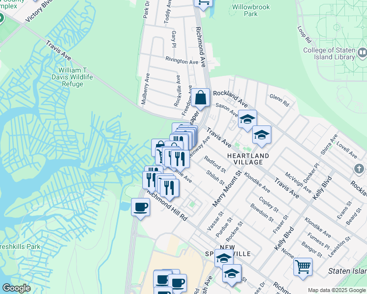 map of restaurants, bars, coffee shops, grocery stores, and more near 2275 Richmond Avenue in Staten Island
