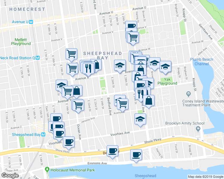 map of restaurants, bars, coffee shops, grocery stores, and more near 2473 East 26th Street in Brooklyn