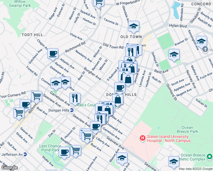 map of restaurants, bars, coffee shops, grocery stores, and more near 227 Atlantic Avenue in Staten Island