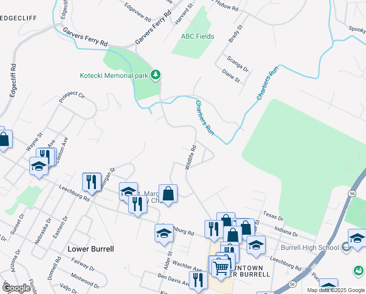 map of restaurants, bars, coffee shops, grocery stores, and more near 461 Hartford Square in Lower Burrell