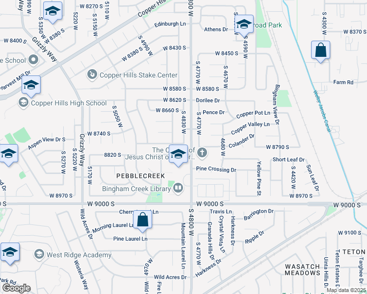 map of restaurants, bars, coffee shops, grocery stores, and more near 4831 West 8780 South in West Jordan