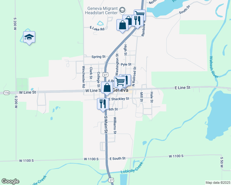 map of restaurants, bars, coffee shops, grocery stores, and more near 144 East Line Street in Geneva