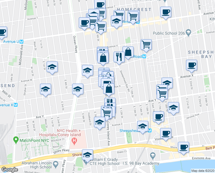 map of restaurants, bars, coffee shops, grocery stores, and more near 2671 Coney Island Avenue in Brooklyn