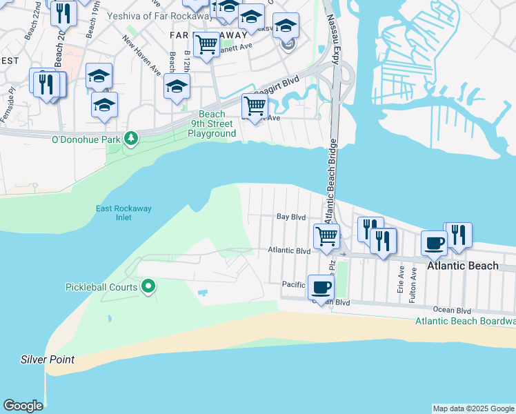 map of restaurants, bars, coffee shops, grocery stores, and more near 171 Flamingo Street in Atlantic Beach