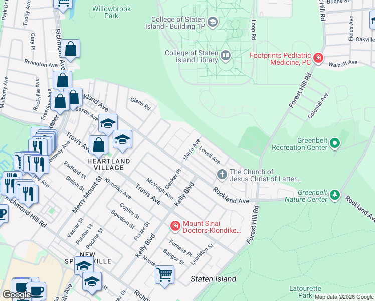 map of restaurants, bars, coffee shops, grocery stores, and more near 24 Sweetgum Lane in Staten Island