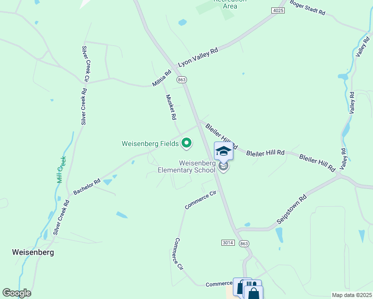 map of restaurants, bars, coffee shops, grocery stores, and more near 9504 Bachelor Road in Kutztown