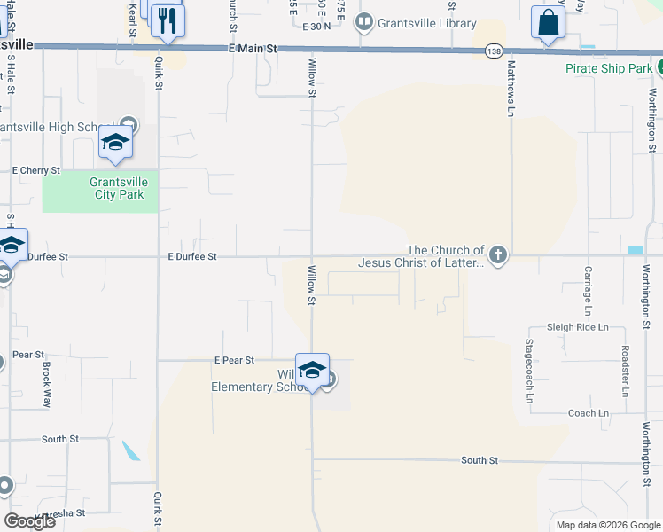 map of restaurants, bars, coffee shops, grocery stores, and more near 301-357 Willow Street in Grantsville
