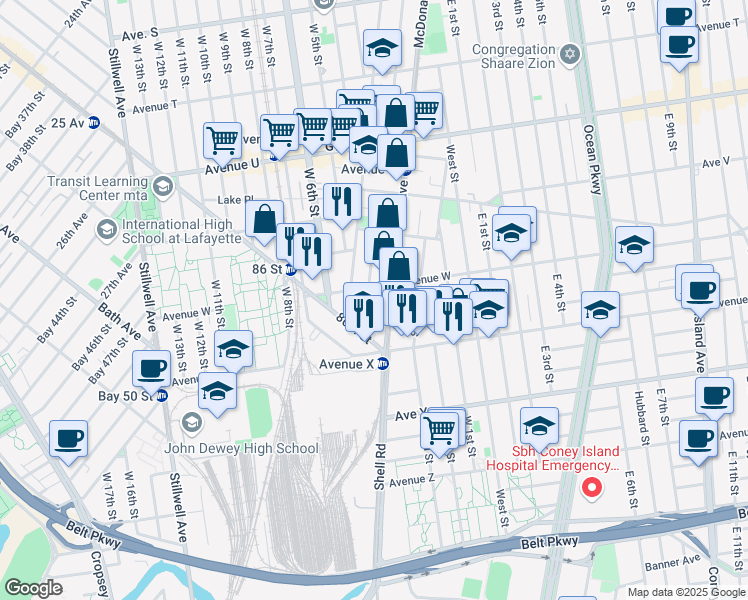 map of restaurants, bars, coffee shops, grocery stores, and more near 2478 McDonald Avenue in Brooklyn