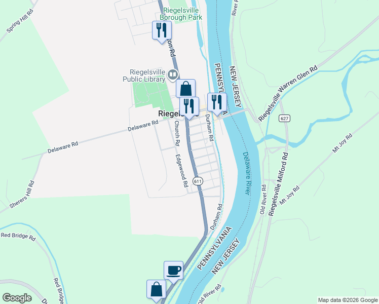 map of restaurants, bars, coffee shops, grocery stores, and more near 923 Easton Road in Riegelsville