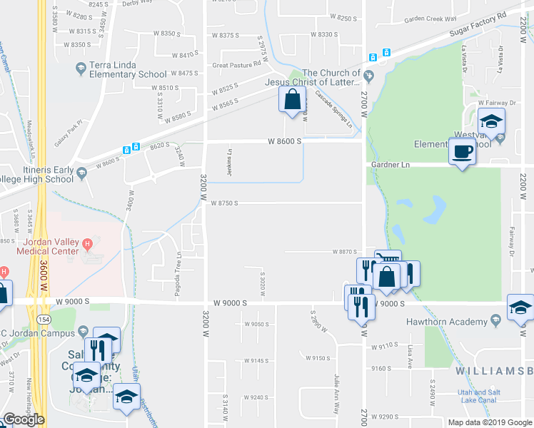 map of restaurants, bars, coffee shops, grocery stores, and more near 3001 West 8750 South in West Jordan