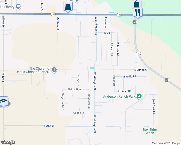 map of restaurants, bars, coffee shops, grocery stores, and more near 300 Worthington Street in Grantsville