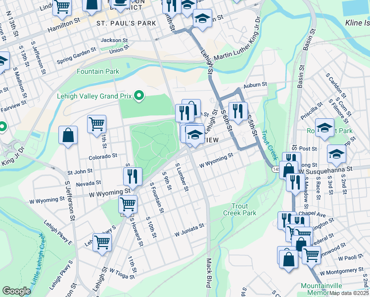 map of restaurants, bars, coffee shops, grocery stores, and more near 811 Lehigh Street in Allentown