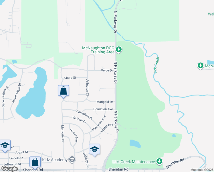 map of restaurants, bars, coffee shops, grocery stores, and more near 2107 Mount Vernon Drive in Pekin