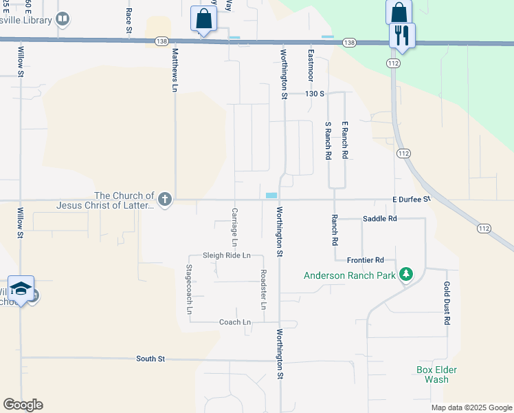 map of restaurants, bars, coffee shops, grocery stores, and more near 306 South Rockaway Cove in Grantsville