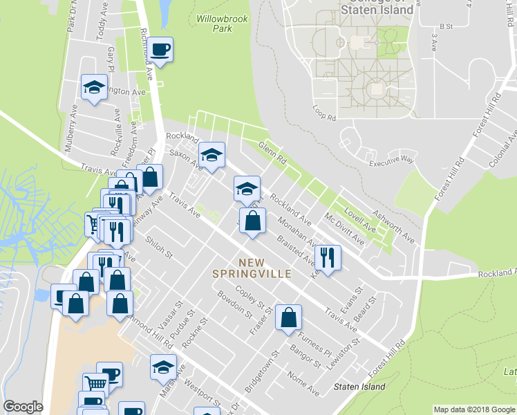 map of restaurants, bars, coffee shops, grocery stores, and more near 127 Keating Place in Staten Island