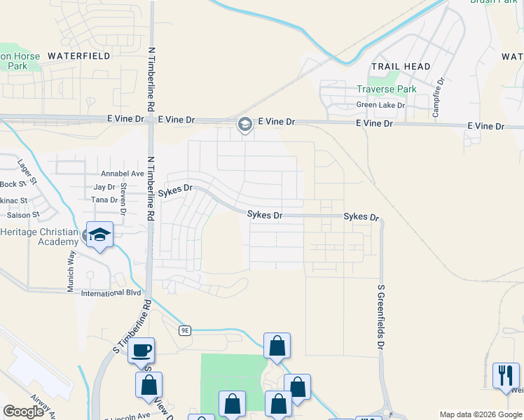 map of restaurants, bars, coffee shops, grocery stores, and more near 2975 Sykes Drive in Fort Collins