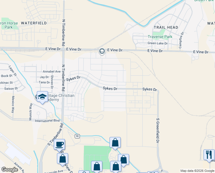 map of restaurants, bars, coffee shops, grocery stores, and more near 2975 Sykes Drive in Fort Collins