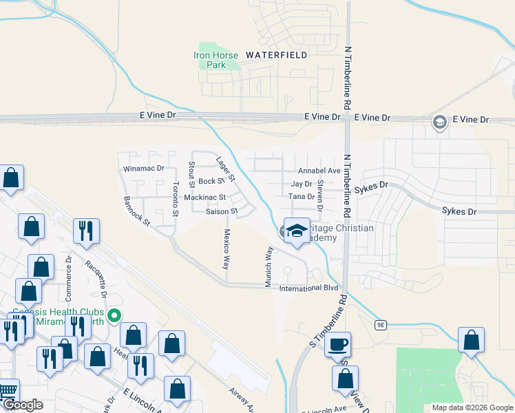 map of restaurants, bars, coffee shops, grocery stores, and more near 362 Pint Street in Fort Collins