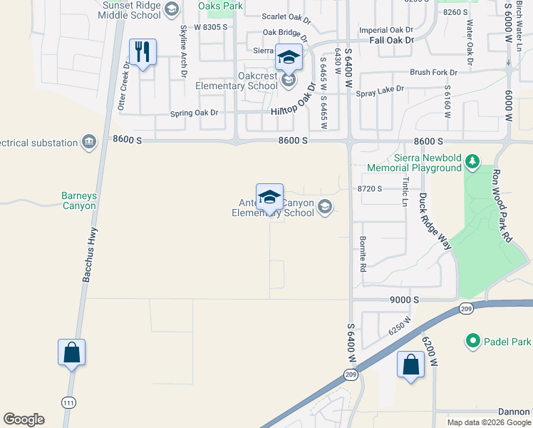 map of restaurants, bars, coffee shops, grocery stores, and more near 8800 South 6400 West in West Jordan