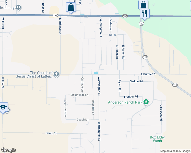map of restaurants, bars, coffee shops, grocery stores, and more near 300 Worthington Street in Grantsville