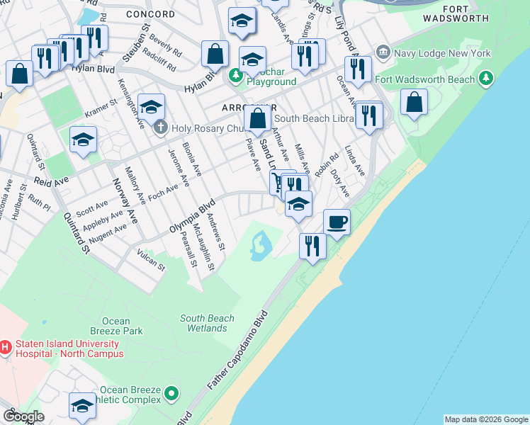 map of restaurants, bars, coffee shops, grocery stores, and more near 59 Lansing Street in Staten Island